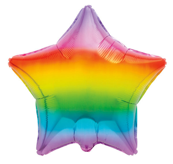 Rainbow Star Shape Foil Balloon (Optional Helium Inflation)