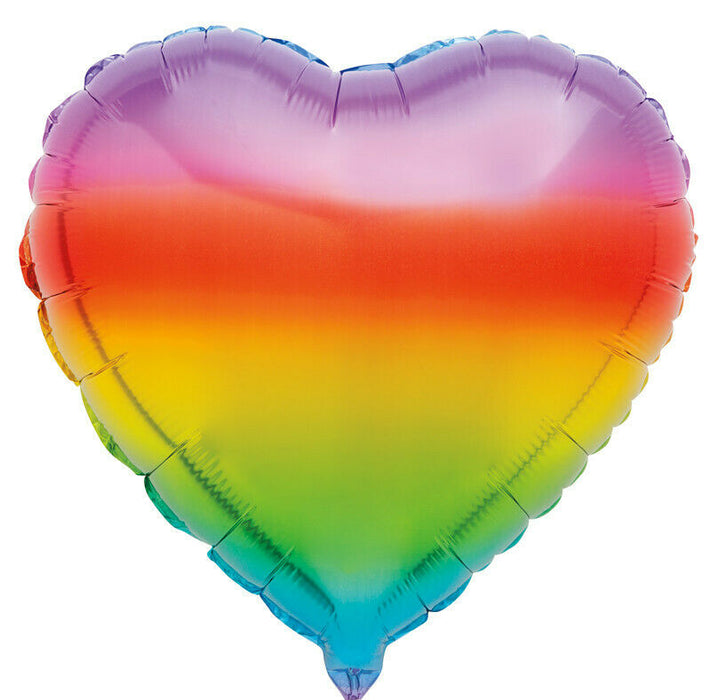Rainbow Heart Shape Foil Balloon (Optional Helium Inflation)