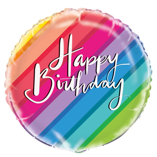 Happy Birthday Rainbow Colour Foil Helium Balloon (Optional Helium Inflation)