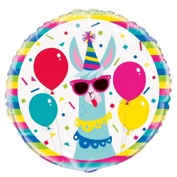 Llama Birthday Round Foil Balloon 18" Packaged (Optional Helium Inflation)