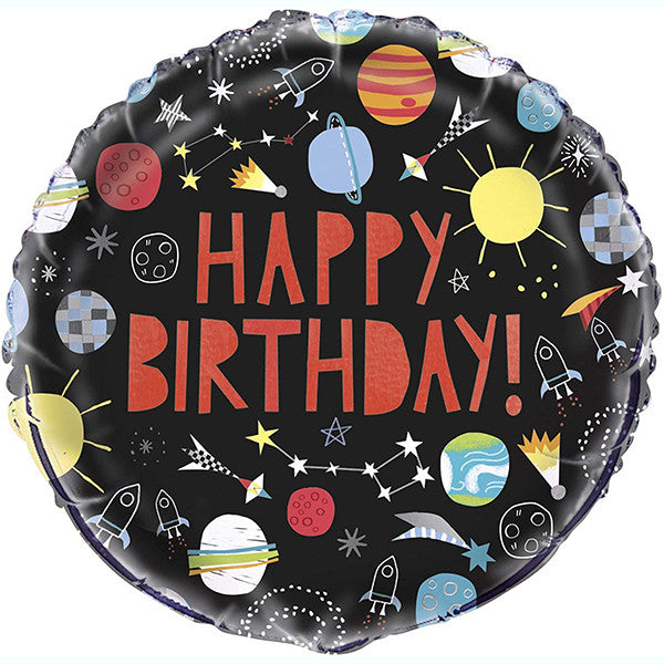 Happy Birthday Space Foil Balloon (Optional Helium Inflation)