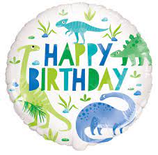 Happy Birthday Blue/Green Dino Foil Balloon (Optional Helium Inflation)
