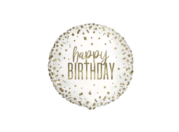Happy Birthday Gold Confetti Foil Balloon (Optional Helium Inflation)