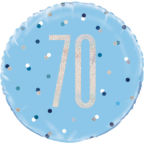 70th Blue Glitz - Helium Filled Foil Balloon (Optional Helium Inflation)