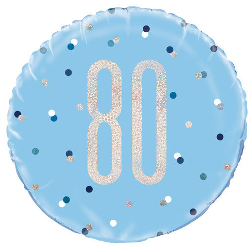 80th Blue Glitz - Helium Filled Foil Balloon (Optional Helium Inflation)