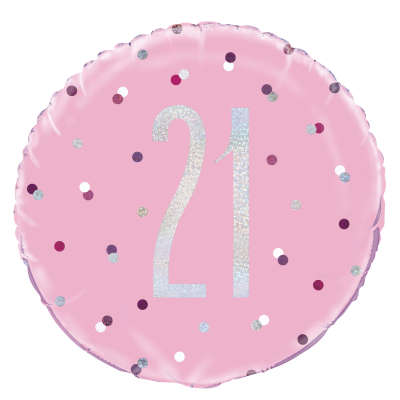 21st Pink Glitz Helium Filled Foil Balloon (Optional Helium Inflation)