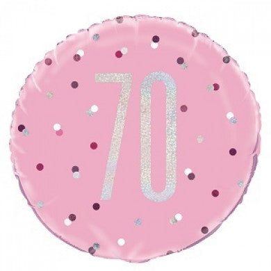 70th Pink Glitz Helium Filled Holographic Balloon (Optional Helium Inflation)