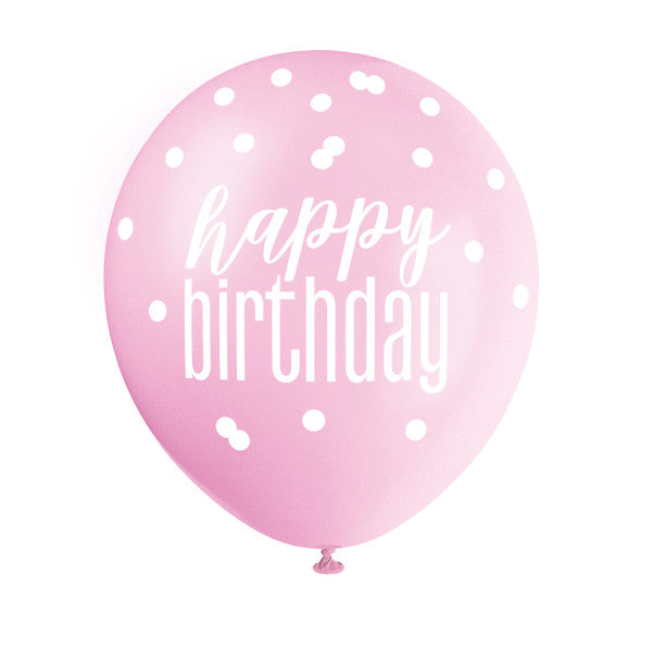 Happy Birthday Glitz Pink, Lavender and White Balloon x 6