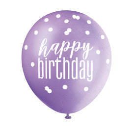 Happy Birthday Glitz Pink, Lavender and White Balloon x 6