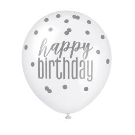 Happy Birthday Glitz Pink, Lavender and White Balloon x 6
