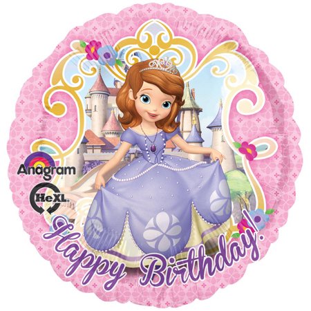 Sofia The First Happy Birthday Balloon - 18" Foil Helium (Optional Helium Inflation)