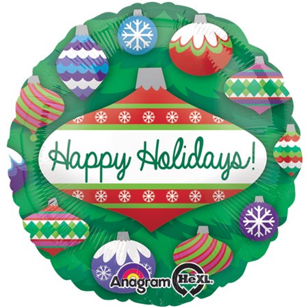 Happy Holidays Christmas 18" Foil Helium Balloon (Optional Helium Inflation)