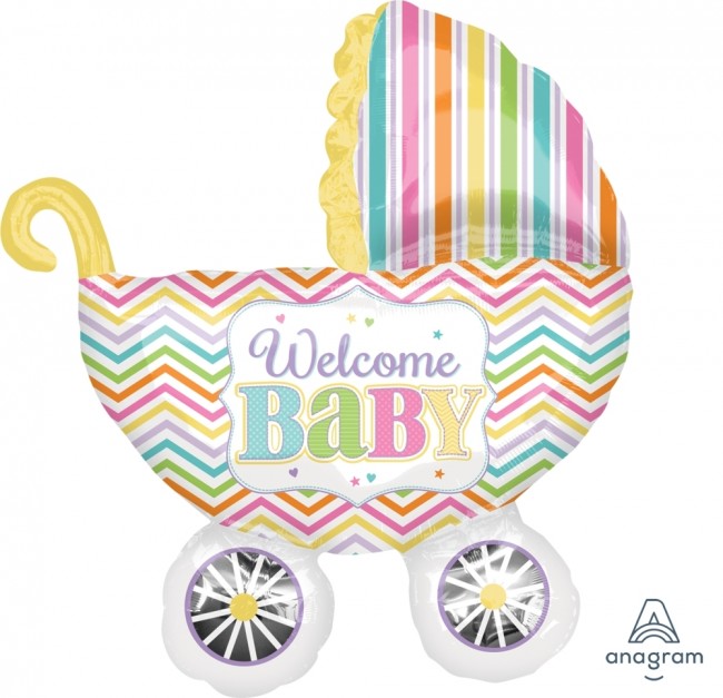 Welcome Baby Pram Large Foil Balloon 31"(Optional Helium Inflation)