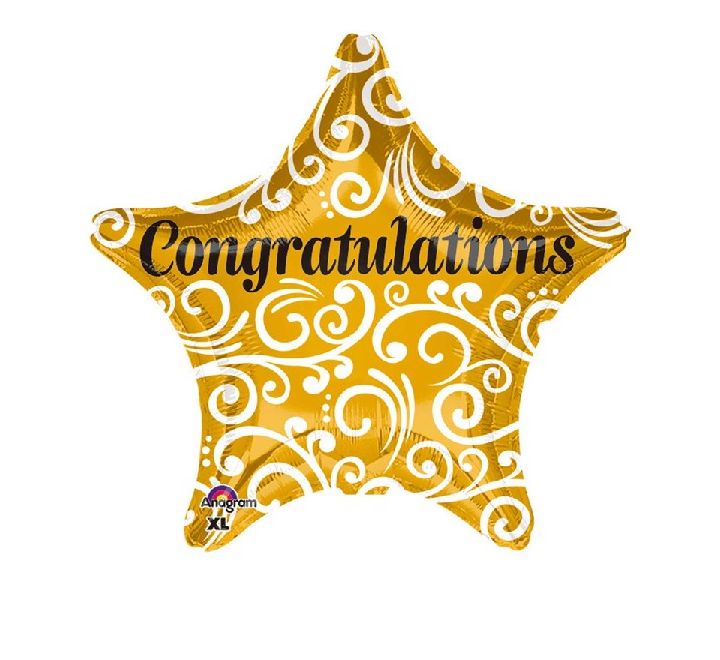 Congratulations Golden Star Foil Balloon (Optional Helium Inflation)