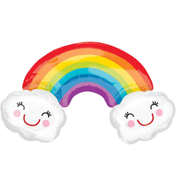 Rainbow With Clouds SuperShape Foil Balloons 27" (Optional Helium Inflation)