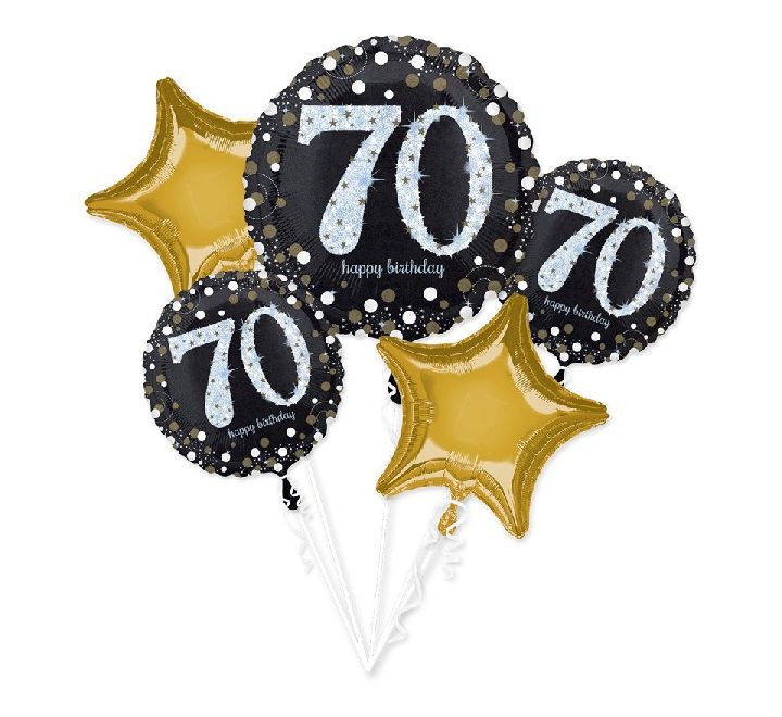 70th Birthday Sparkling Celebration Foil Balloon Bouquet (Optional Helium Inflation)
