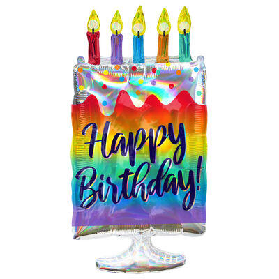 Happy Birthday Iridescent Cake Large Foil Balloons 30" (Optional Helium Inflation)