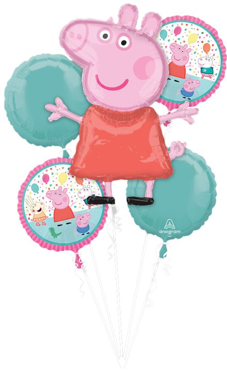 Peppa Pig Foil Balloon Bouquet (Optional Helium Inflation)