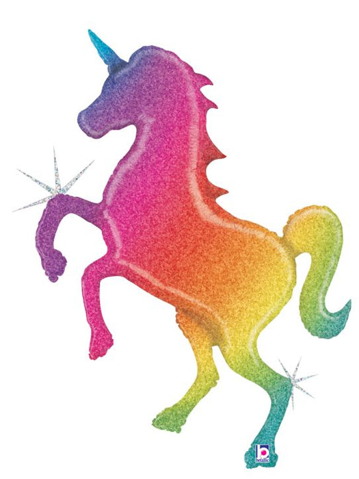 Glitter Rainbow Unicorn SuperShape Foil Balloon 54" (Optional Helium Inflation)