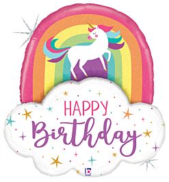 Happy Birthday Rainbow Unicorn Supersize Balloon 35" (Optional Helium Inflation)