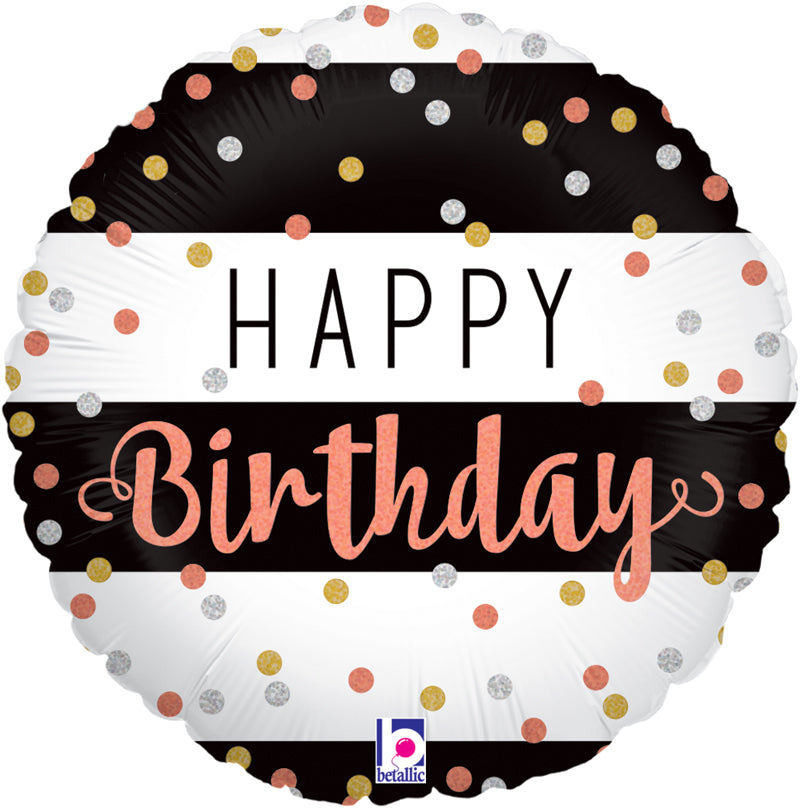 Rose Gold Happy Birthday Holographic Foil Balloon (Optional Helium Inflation)