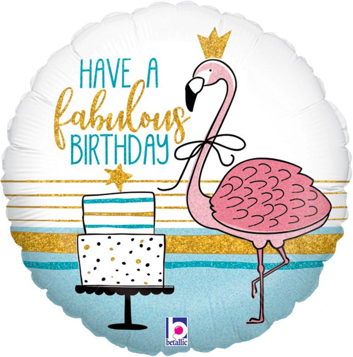Flamingo Happy Birthday Foil Balloon (Optional Helium Inflation)