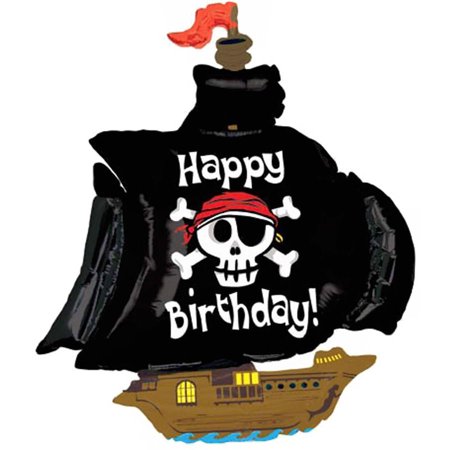 Happy Birthday Pirate Ship Supersize Helium Filled Balloon 46" (Optional Helium Inflation)