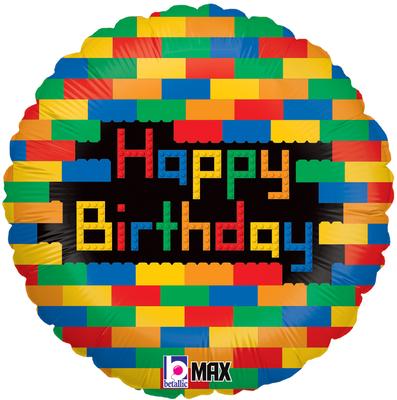 Happy Birthday Blocks Foil Balloon (Optional Helium Inflation)