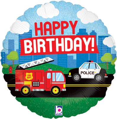 Emergency Vechicle Birthday Helium Filled Foil Balloon (Optional Helium Inflation)