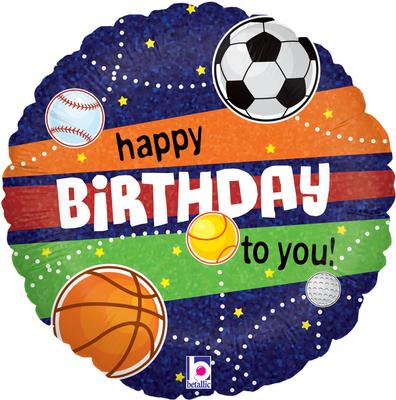 Happy Birthday Sports Foil Balloon (Optional Helium Inflation)