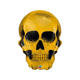 Halloween Gold Skull Head Supersize Helium Filled Balloon - Foil (Optional Helium Inflation)