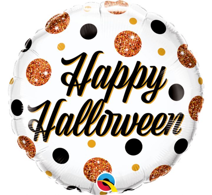 Happy Halloween Sparkly Dots Foil Balloon (Optional Helium Inflation)