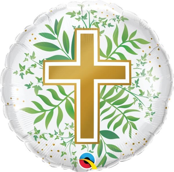 Golden Cross And Greenery Foil Balloon (Optional Helium Inflation)