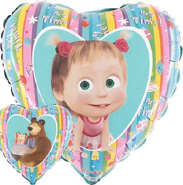Masha And The Bear Rainbow Heart- Foil Balloon (Optional Helium Inflation)
