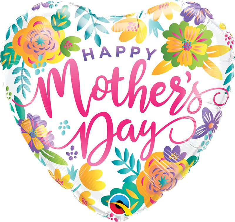 Spring Floral Happy Mothers Day Heart Foil Balloon (Optional Helium Inflation)