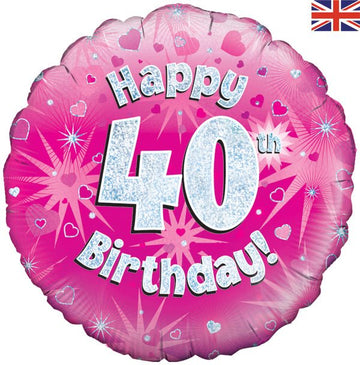 18" Happy 40th Birthday Pink Holographic