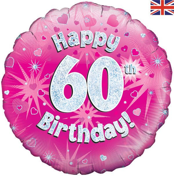 18" Happy 60th Birthday Pink Holographic - Sweets 'n' Things