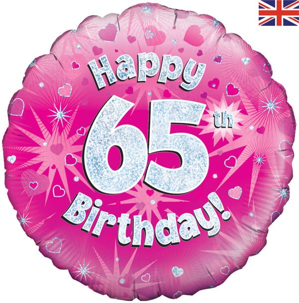 18" Happy 65th Birthday Pink Holographic - Sweets 'n' Things