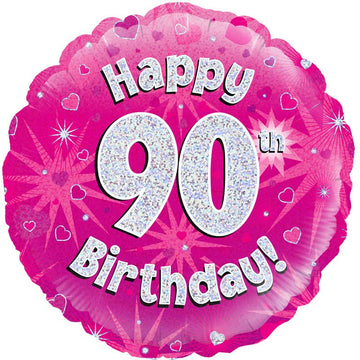 18" Happy 90th Birthday Pink Holographic