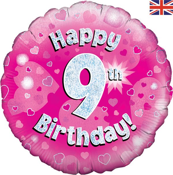 18" Happy 9th Birthday Pink Holographic - Sweets 'n' Things