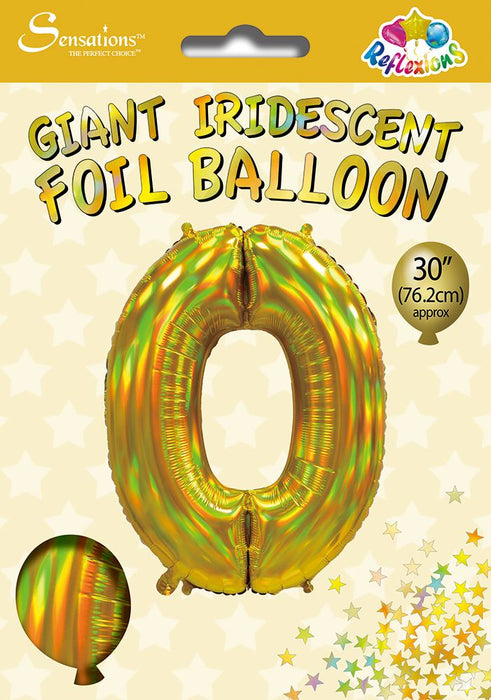 Gold Iridescent Number 0 Giant Foil Balloon 30" (Optional Helium Inflation)