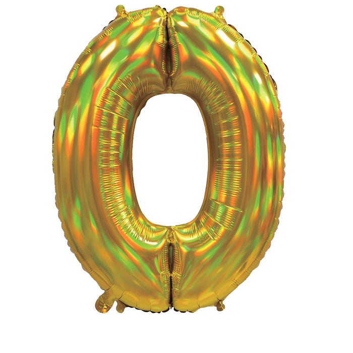 Gold Iridescent Number 0 Giant Foil Balloon 30" (Optional Helium Inflation)