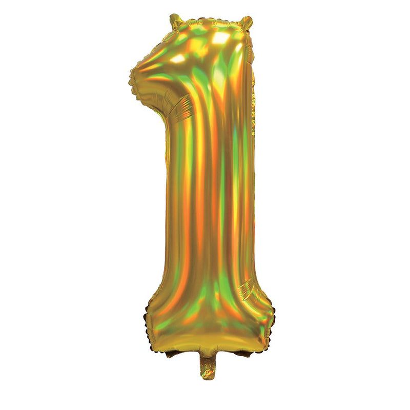 Gold Iridescent Number 1 Giant Foil Balloon 30" (Optional Helium Inflation)