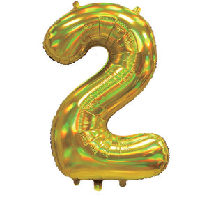 Gold Iridescent Number 2 Giant Foil Balloon 30" (Optional Helium Inflation)