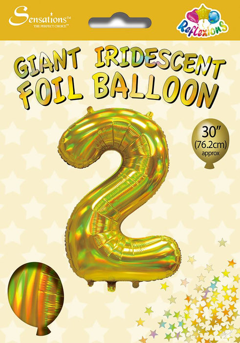 Gold Iridescent Number 2 Giant Foil Balloon 30" (Optional Helium Inflation)