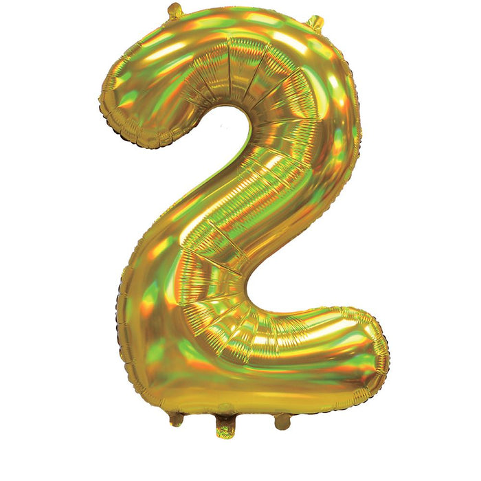 Gold Iridescent Number 2 Giant Foil Balloon 30" (Optional Helium Inflation)