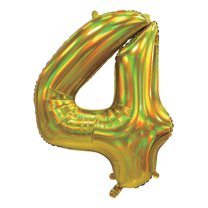 Gold Iridescent Number 4 Giant Foil Balloon 30" (Optional Helium Inflation)