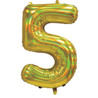 Gold Iridescent Number 5 Giant Foil Balloon 30" (Optional Helium Inflation)