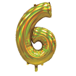 Gold Iridescent Number 6 Giant Foil Balloon 30" (Optional Helium Inflation)