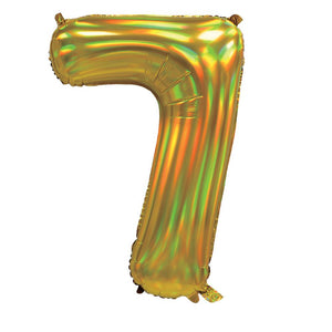 Gold Iridescent Number 7 Giant Foil Balloon 30" (Optional Helium Inflation)